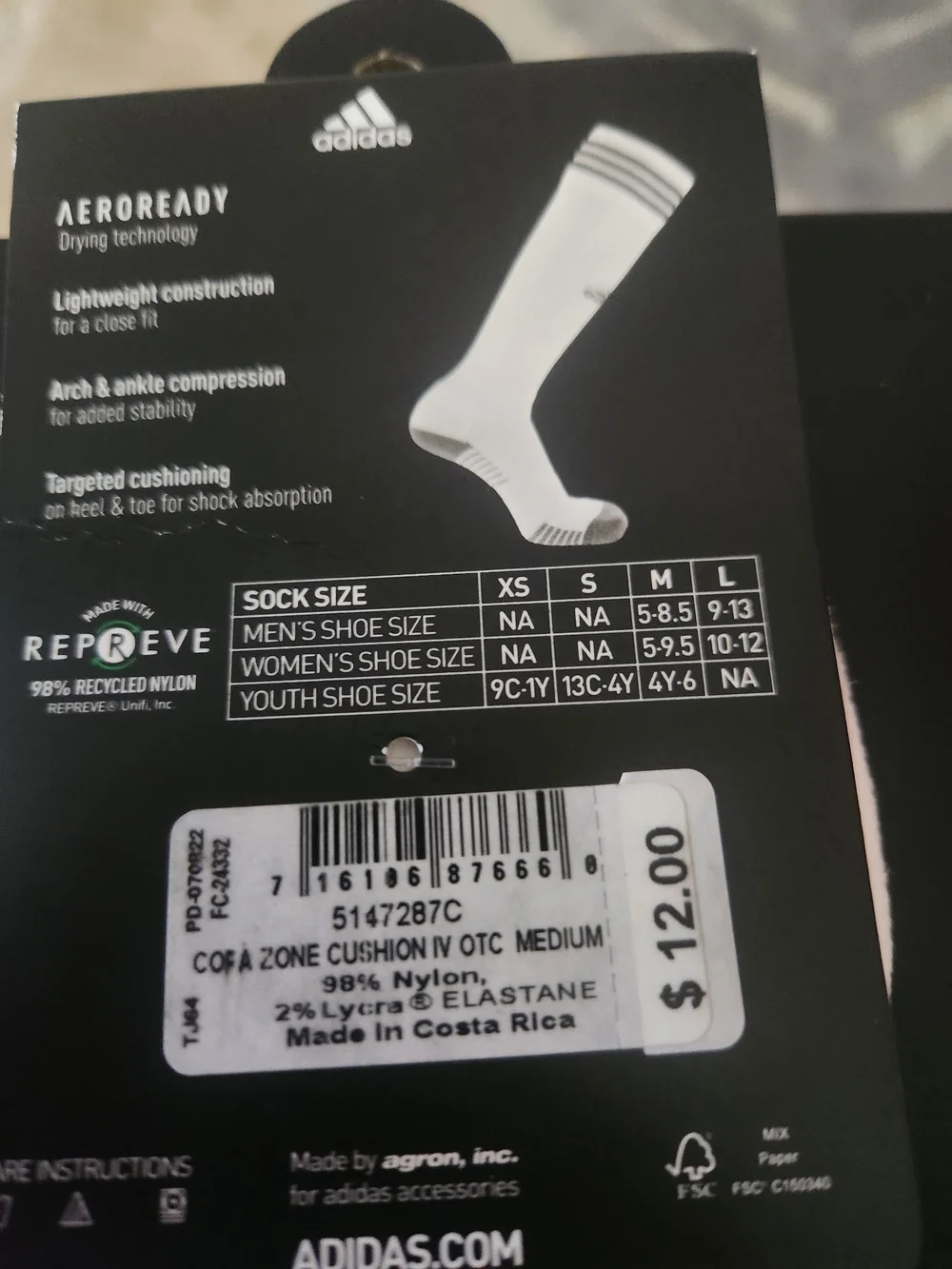 ADIDAS COPA ZONE SOCCER Men’s White Crew Cushion Socks – Medium